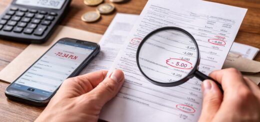 konto osobiste opłaty analiza wyciągu bankowego z kalkulatorem i telefonem na biurku